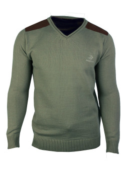 Pull col V homme WINCHESTER PANEL2 – Vert marine élégant