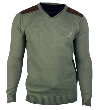 Pull col V homme WINCHESTER PANEL2 – Vert marine élégant