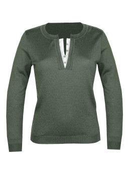 Pull liseret bouton kaki PAPAYE1K femme – Chic confort