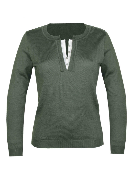 Pull liseret bouton kaki PAPAYE1K femme – Chic confort
