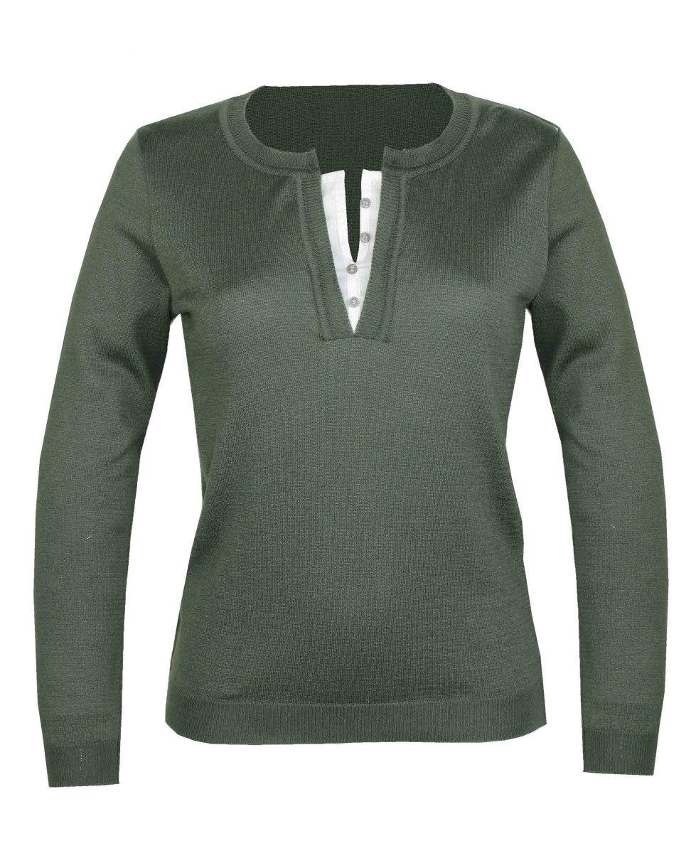 Pull liseret bouton kaki PAPAYE1K femme – Chic confort