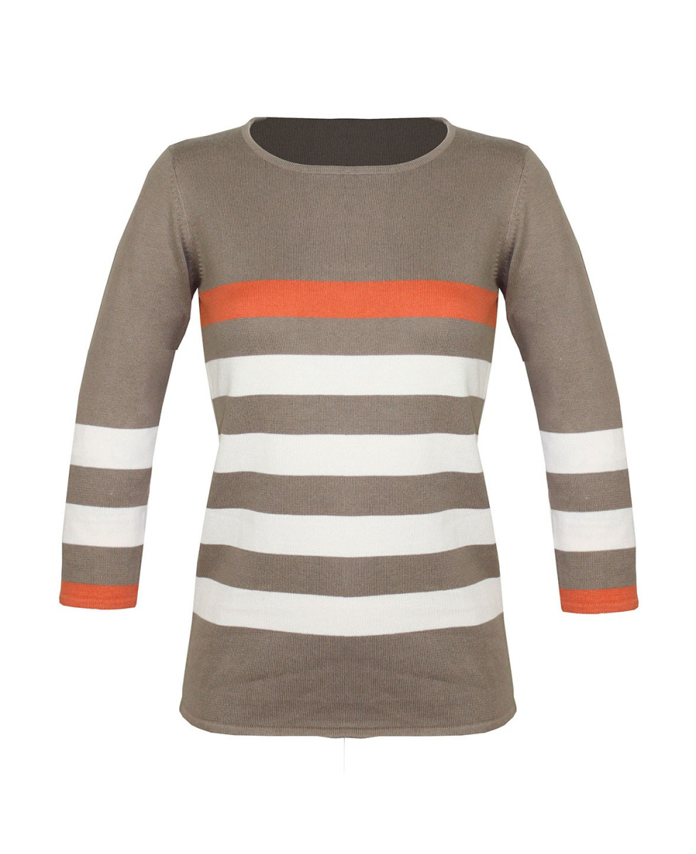 Pull rayé manches 3/4 coton femme PARADER1 beige/corail