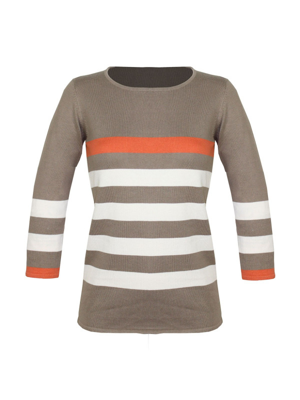 Pull rayé manches 3/4 coton femme PARADER1 beige/corail