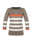 Pull rayé manches 3/4 coton femme PARADER1 beige/corail
