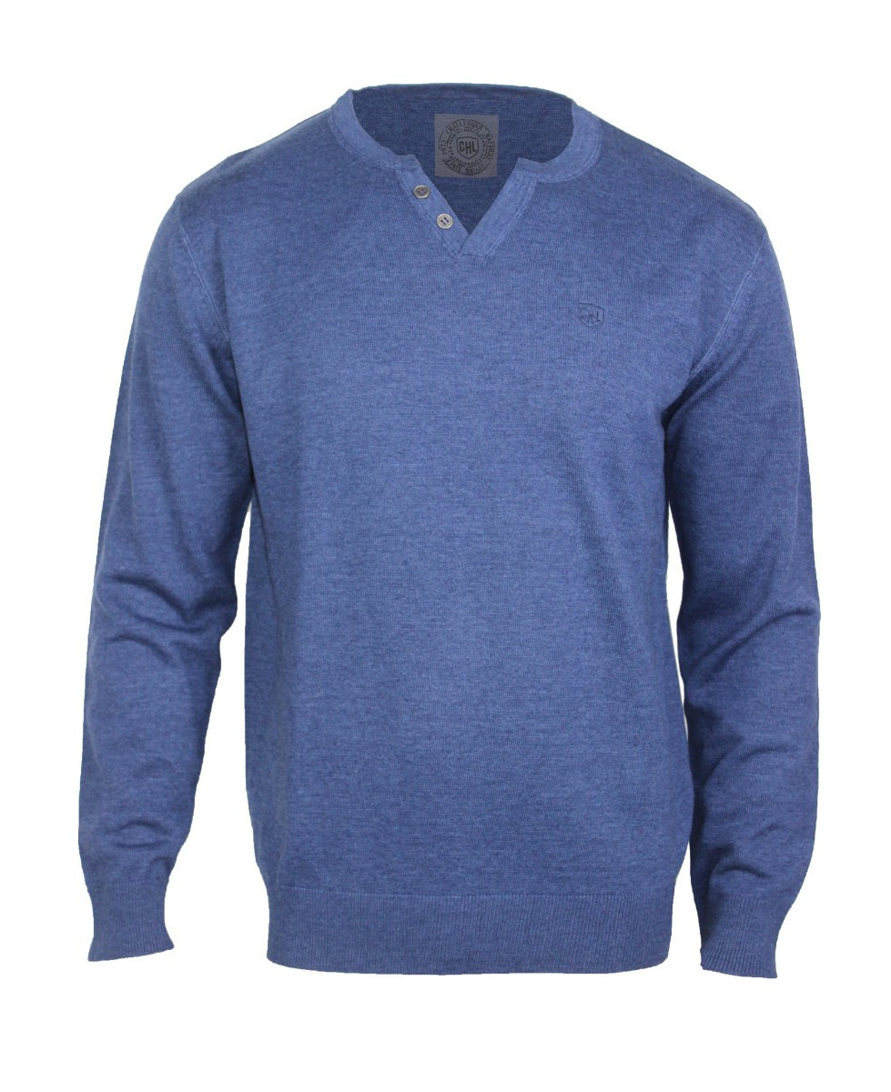 Pull Parvis1 Bleu | Col Boutonné & Maille Confort Durable