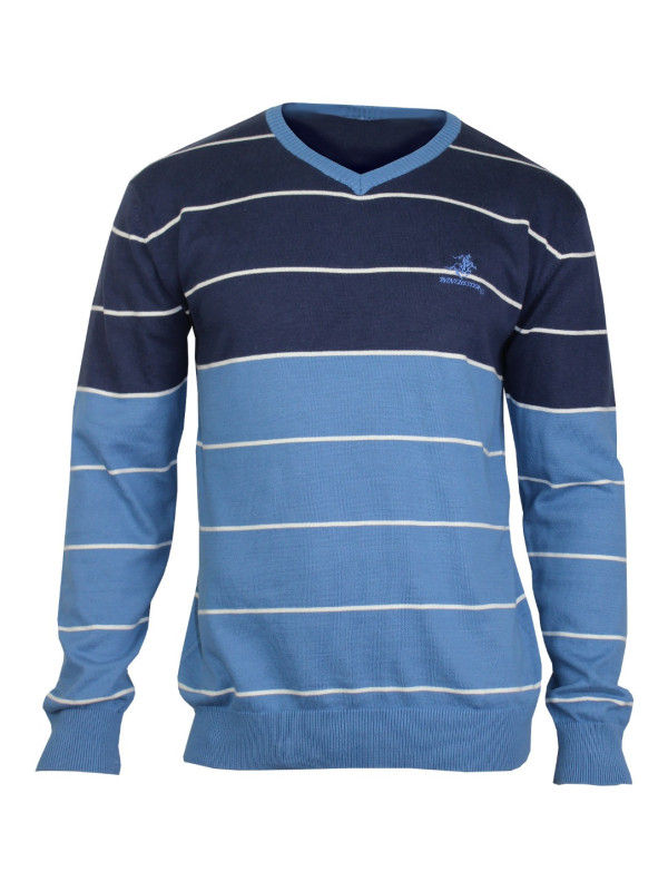 Pull col V homme WINCHESTER PATRICK2 – Bleu marine rayé