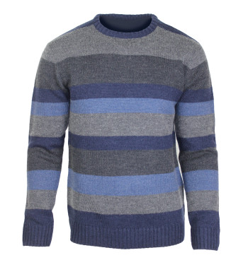 Pull Homme CHALLENGER PECARI1 – Col Rond Rayures Bleu Marine