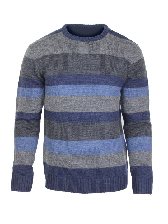 Pull Homme CHALLENGER PECARI1 – Col Rond Rayures Bleu Marine