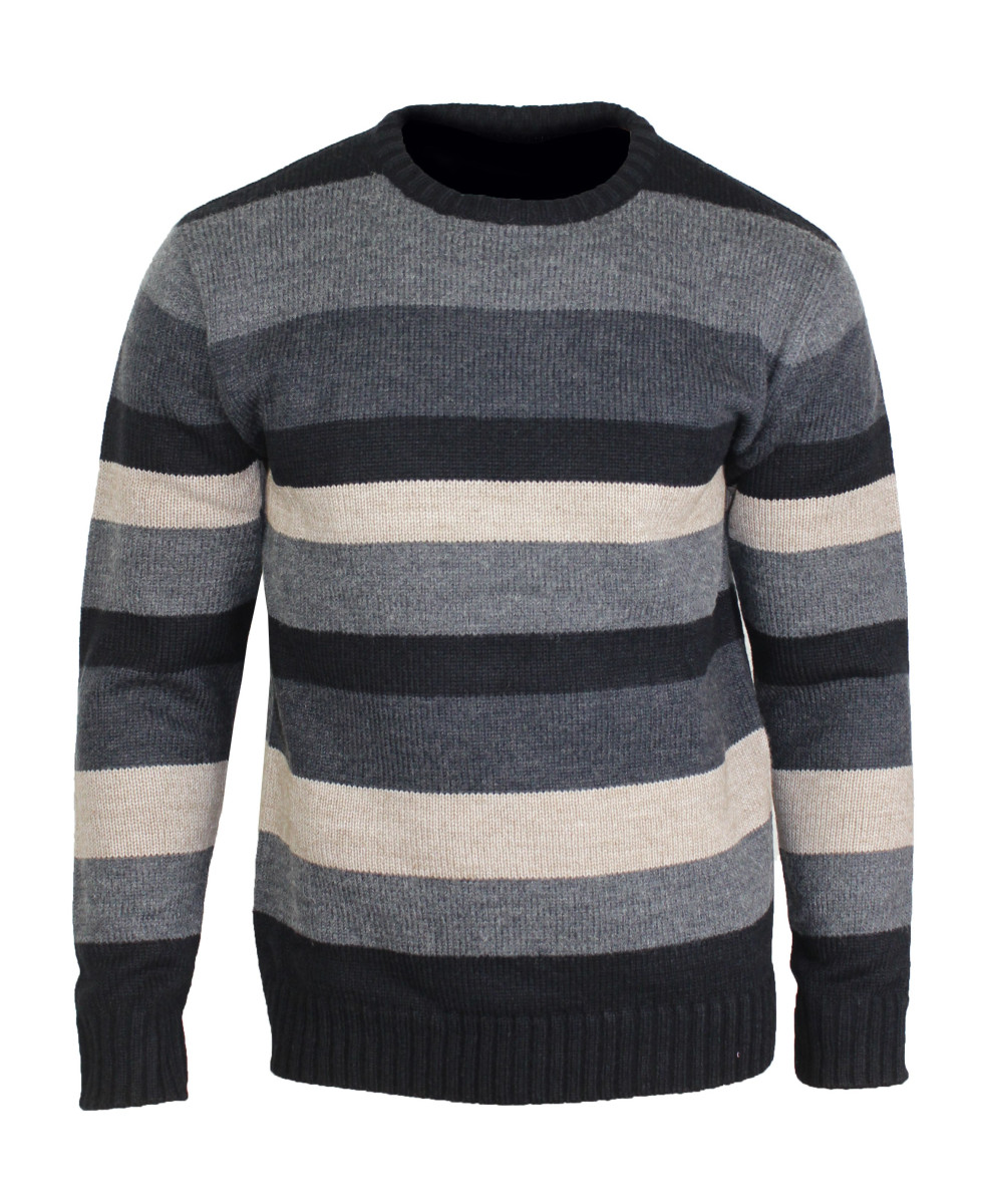 Pull Homme CHALLENGER PECARI2 – Col Rond Rayures Beige Marine