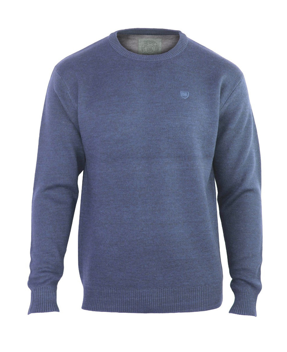 Pull col rond homme CHALLENGER PEROU1 bleu marine chaud et confortable