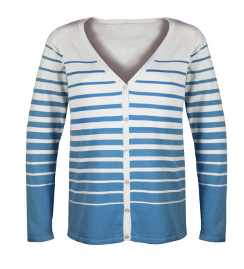 Cardigan rayé écru/bleu PETULA3 femme – Maille fine coton