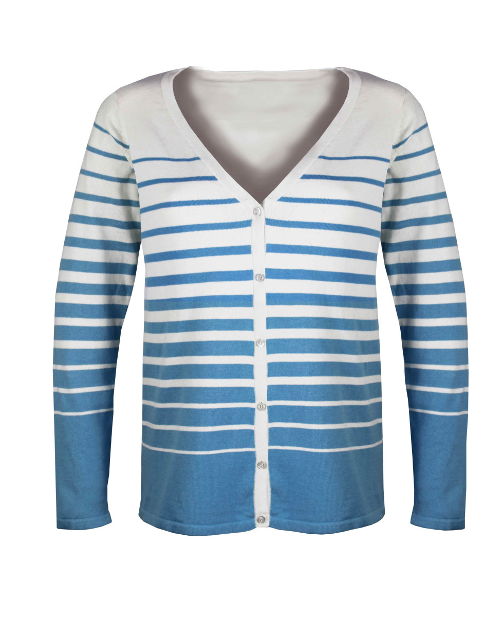 Cardigan rayé écru/bleu PETULA3 femme – Maille fine coton