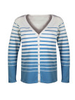 Cardigan rayé écru/bleu PETULA3 femme – Maille fine coton