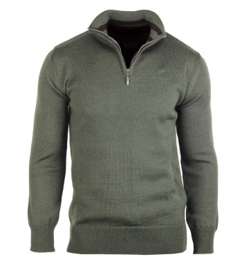 Pull col montant zippé coton olive/choco – PICKUP3