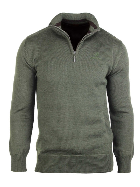 Pull col montant zippé coton olive/choco – PICKUP3