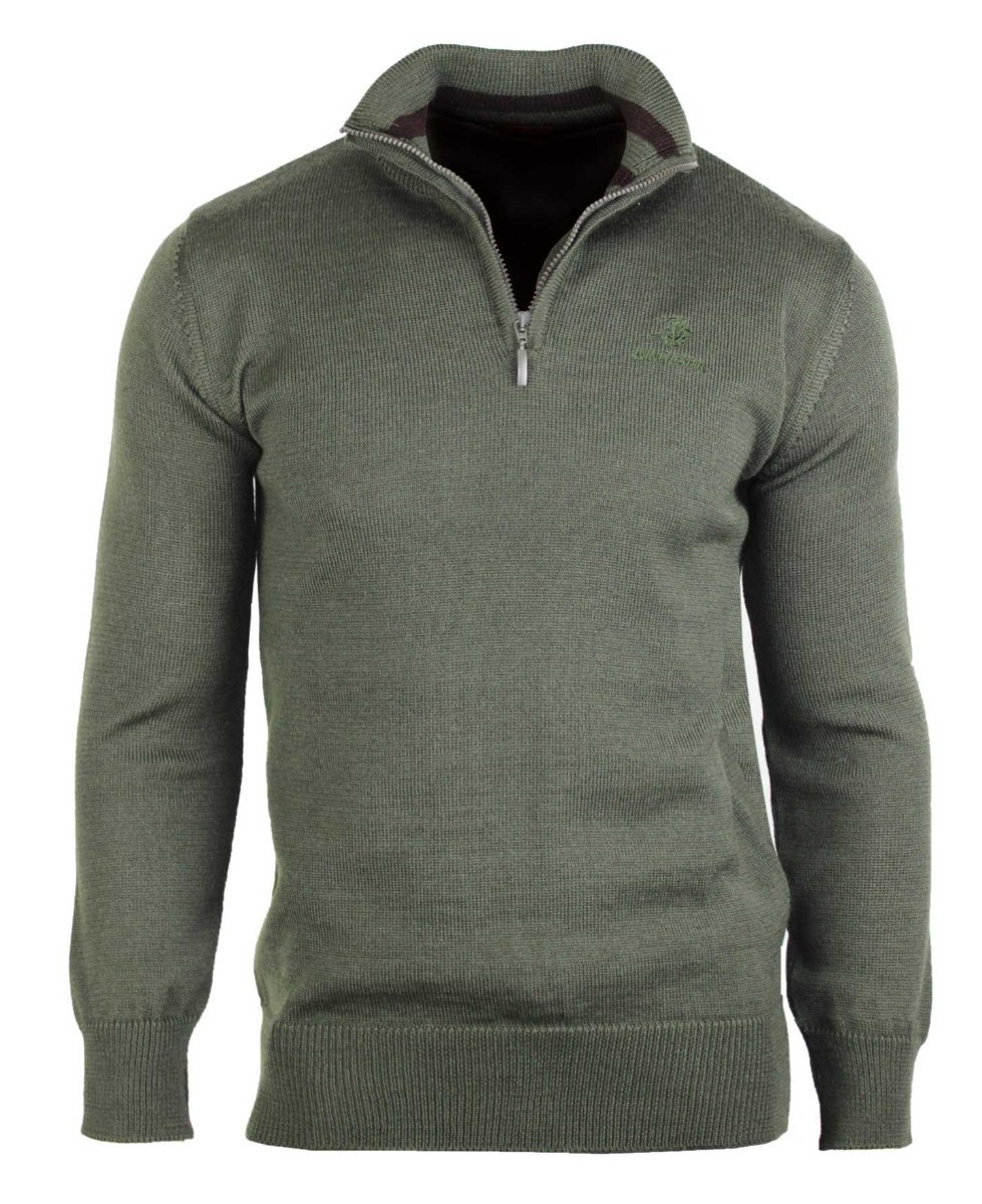 Pull Zippé Homme Coton Olive/Choco - Casual Chic | Mode Directe