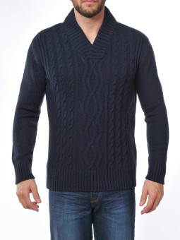 Pull Homme WINCHESTER PILOT2 – Torsades Col Croisé Bleu Marine