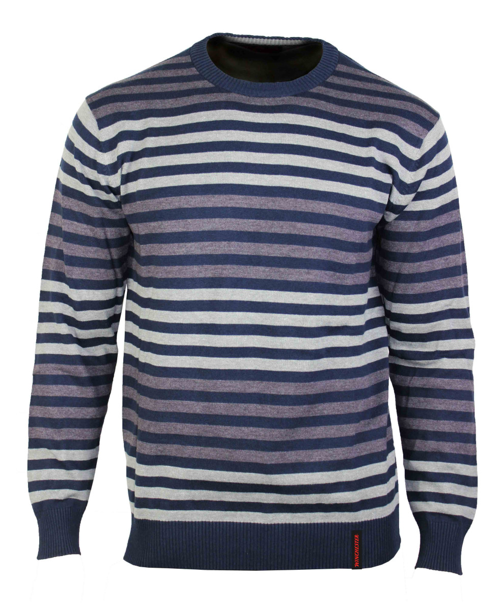 Pull homme WINCHESTER PIRATE1 rayé coton bleu marine gris