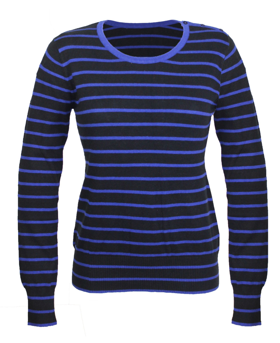 Pull marin stretch PRAGUE2 noir/bleu – Style rayé chic