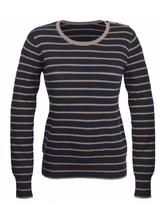 Pull marin stretch PRAGUE3 noir/beige – Maille rayée chic