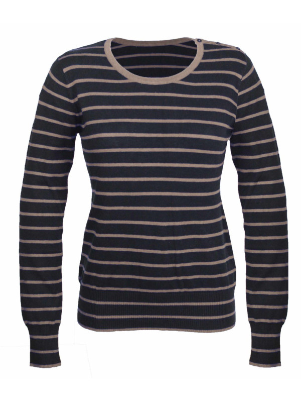 Pull marin stretch PRAGUE3 noir/beige – Maille rayée chic