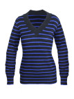 Pull col V rayé PREFACE2 noir/bleu – Maille stretch femme