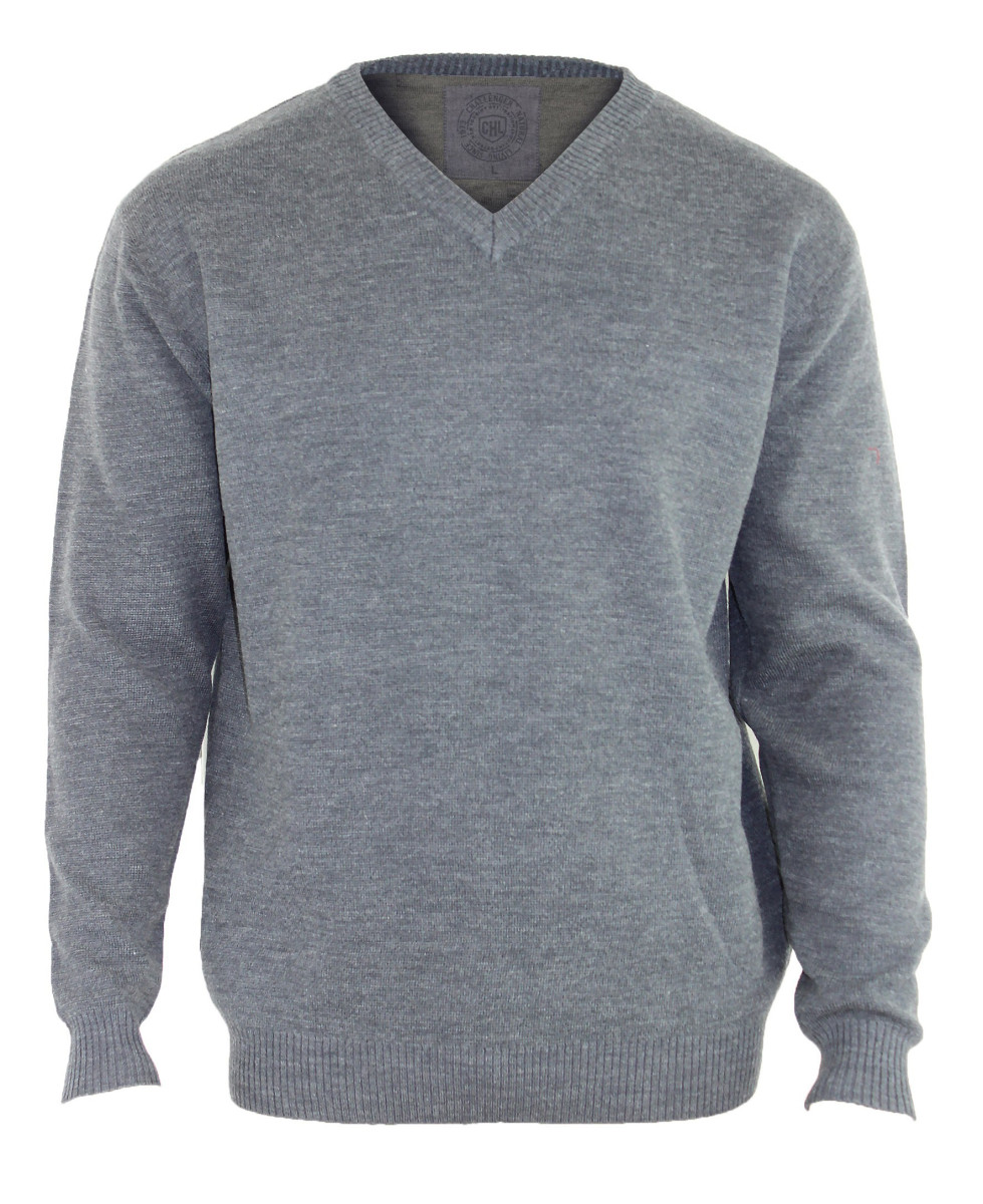 Pull col V homme CHALLENGER – Gris, élégant et chaud PUL2004