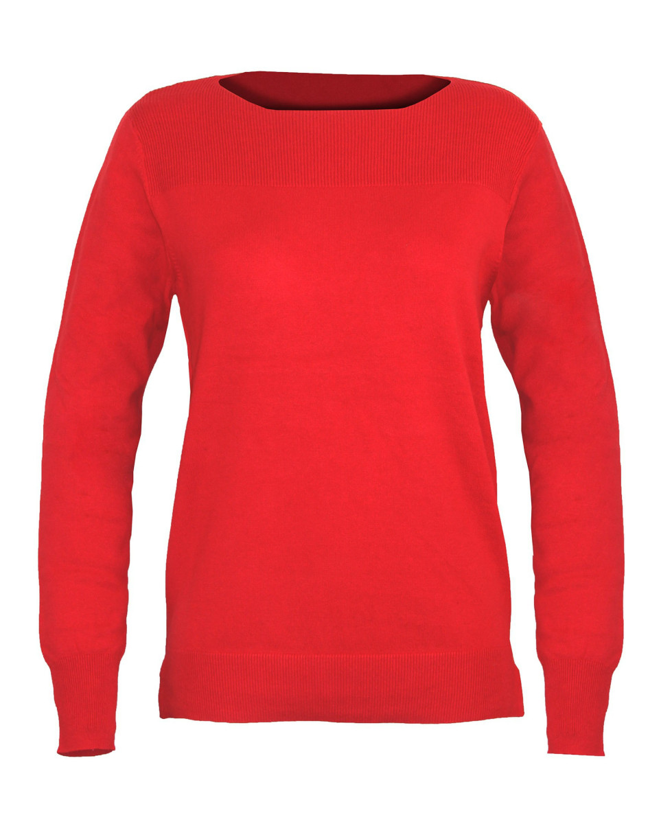 Pull uni rouge femme PULF2002A – Col rond fantaisie doux
