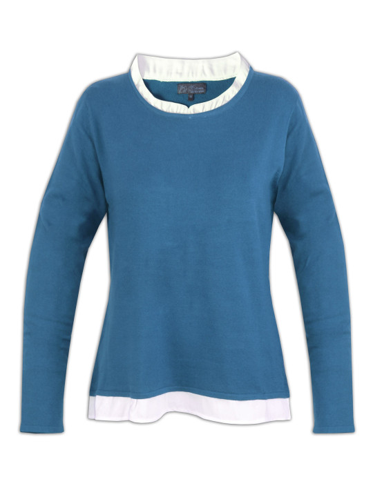 Pull 2 en 1 bleu femme PULF2004A – Élégance et confort
