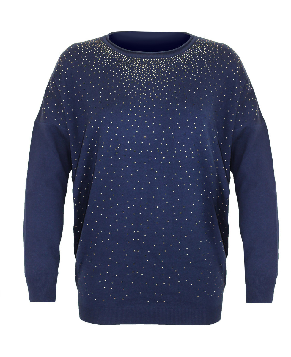 Pull marine femme PULF2006B – Clous argentés & coupe ample