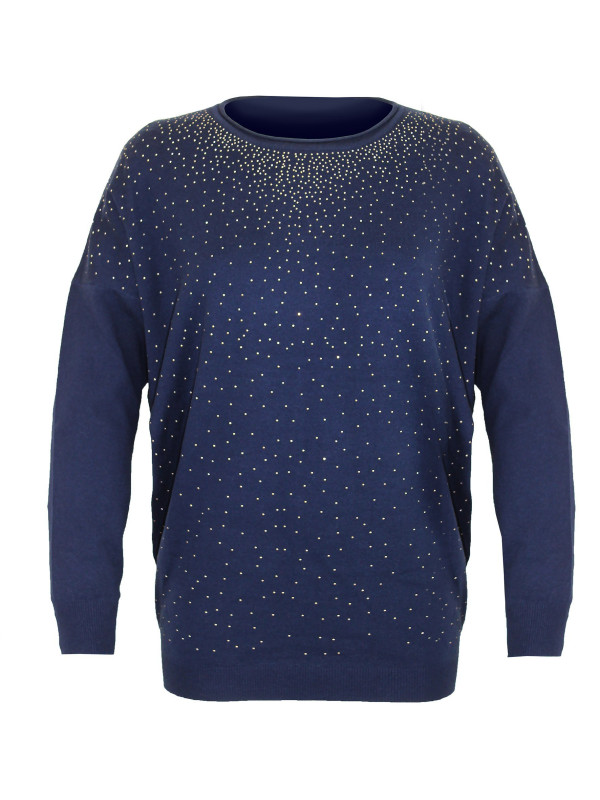 Pull marine femme PULF2006B – Clous argentés & coupe ample