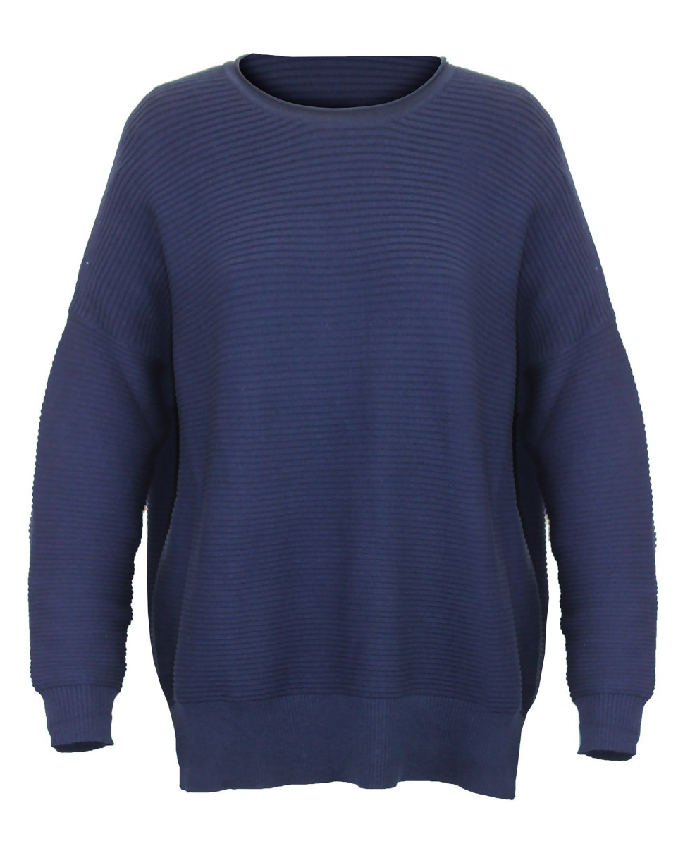 Pull maille côtelée marine femme PULF2007B – Confort chic