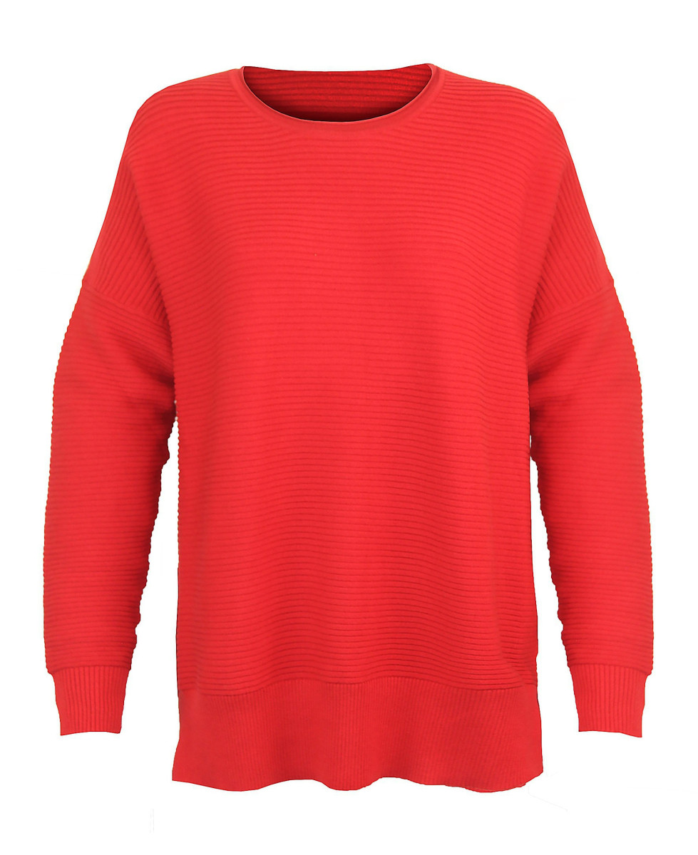 Pull maille côtelée rouge femme PULF2007C – Confort et style