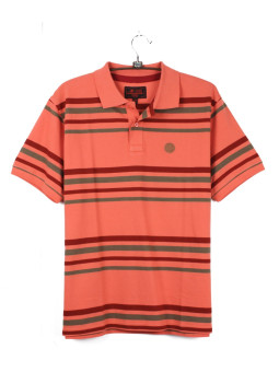 Polo homme rayé coton chic corail bordeaux – READY1
