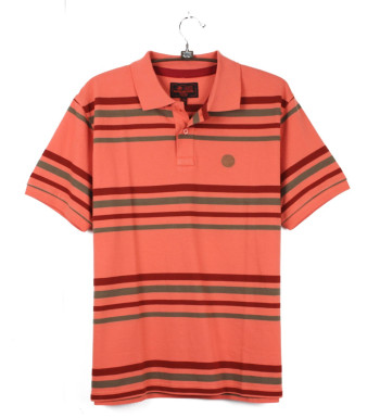 Polo homme rayé coton chic corail bordeaux – READY1