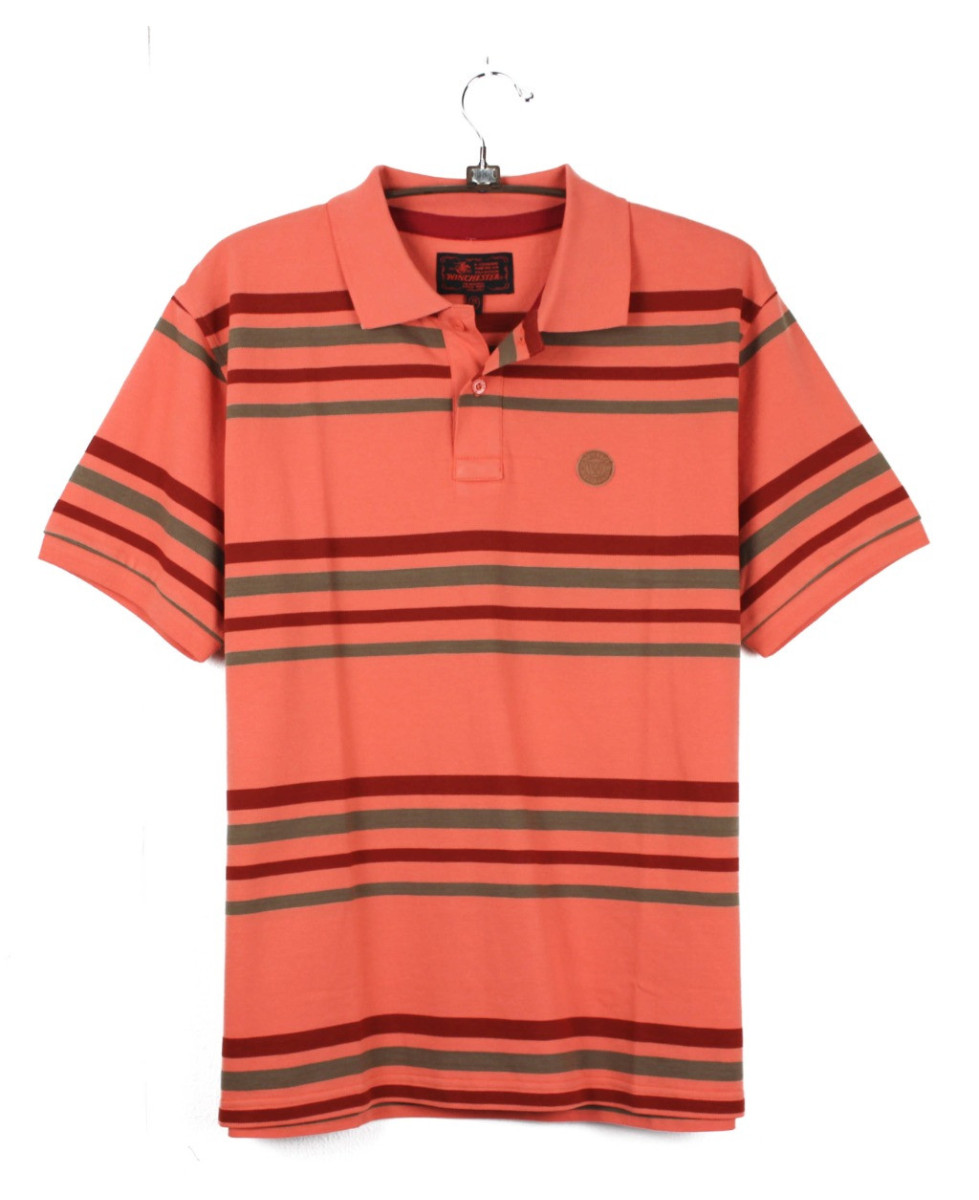 Polo homme rayé coton chic corail bordeaux – READY1