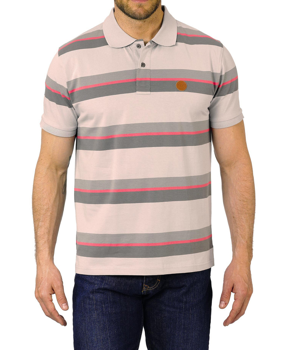 Polo homme gris rose coton rayé chic – RECORD1