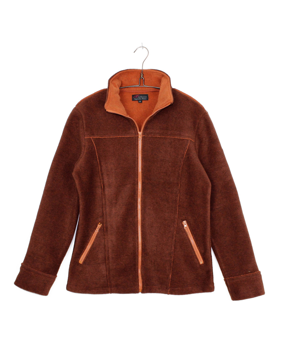 Veste zippée marron/orange femme – Chaleur, style, poches