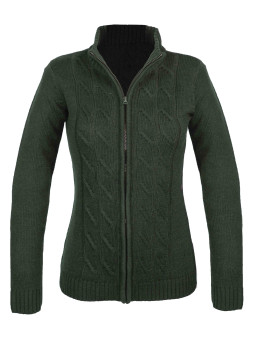 Cardigan torsadé olive femme SAMY2 – Zippé, laine & acrylique