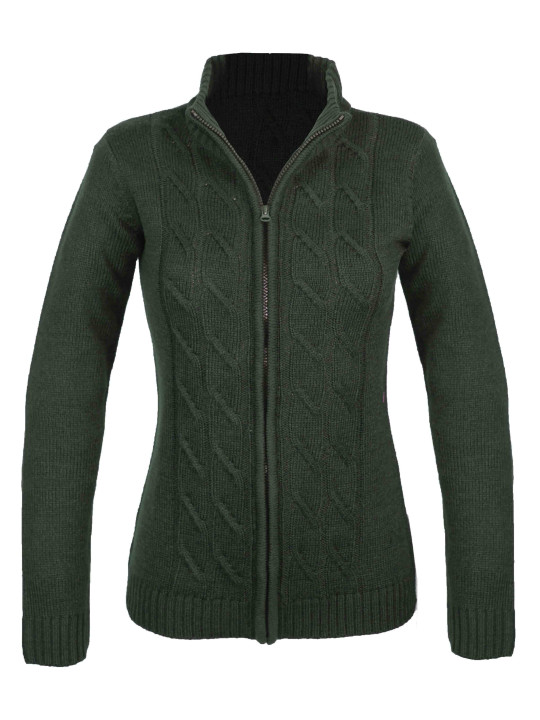 Cardigan torsadé olive femme SAMY2 – Zippé, laine & acrylique