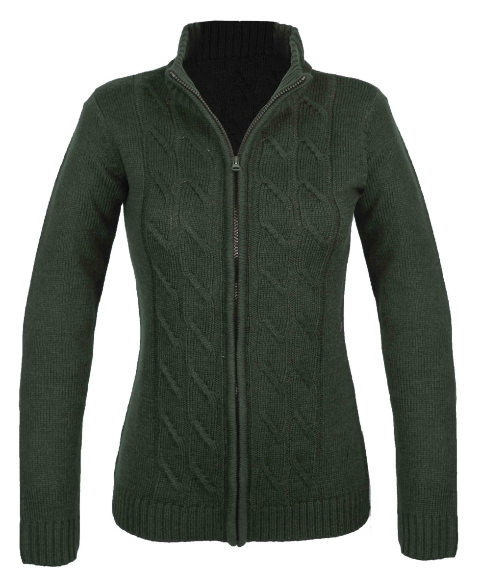 Cardigan torsadé olive femme SAMY2 – Zippé, laine & acrylique