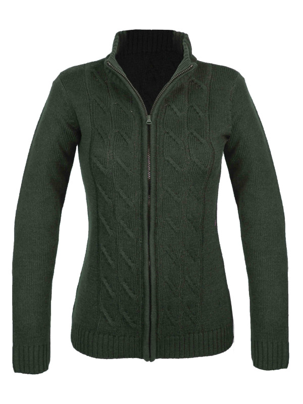 Cardigan torsadé olive femme SAMY2 – Zippé, laine & acrylique