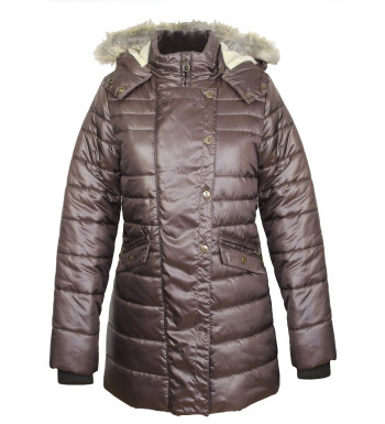 Manteau matelassé femme marron – Très chaud, fausse fourrure
