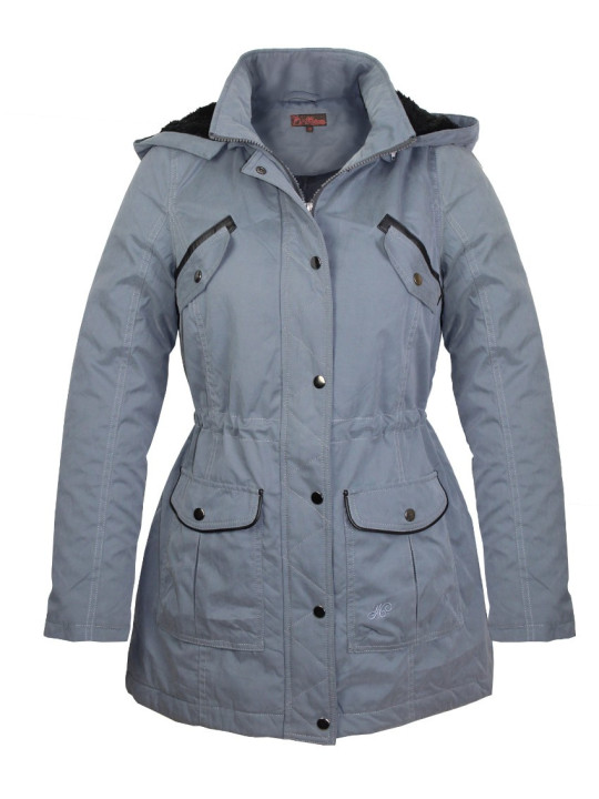 Manteau femme gris microfibre – Douillet, capuche mouton, stylé