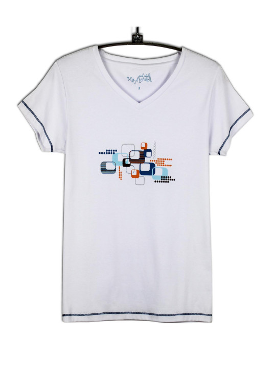 Tee-shirt blanc SE1204B stretch sérigraphie fantaisie femme