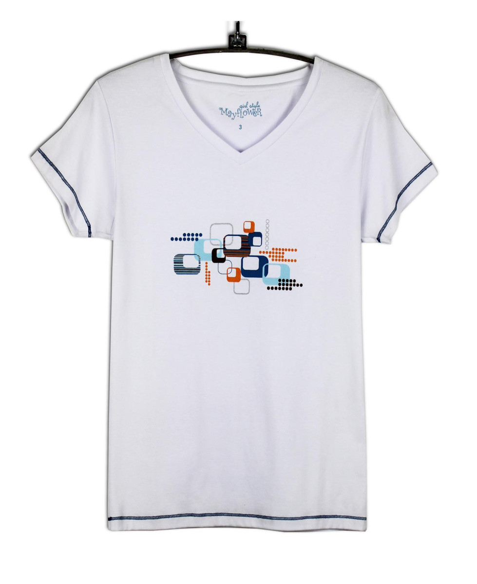 Tee-shirt blanc SE1204B stretch sérigraphie fantaisie femme