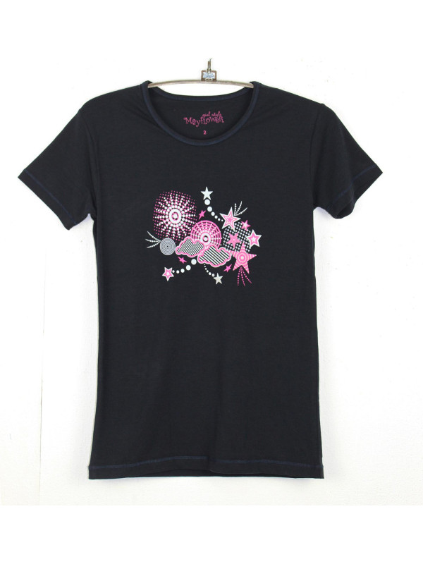 Tee-shirt noir SE1204N stretch sérigraphie coton femme