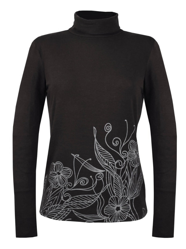 Tee-shirt noir SH1005N col roulé sérigraphie coton lycra