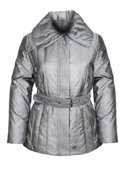 Veste matelassée grise femme – Ceinture taille, col chic