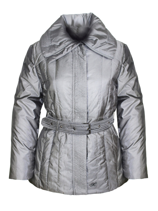 Veste matelassée grise femme – Ceinture taille, col chic